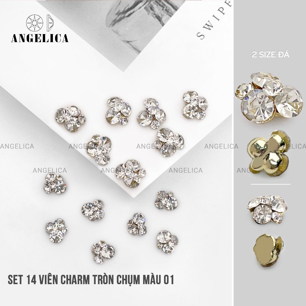 Set  Charm Đá Khối Tròn Chụm Sẵn Chân Vàng ANGELICA - Trang Trí Móng Tay