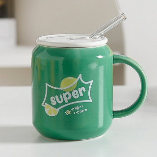 Cốc sứ uống nước nhiều màu kèm nắp và ống hút thủy tinh dung tích 400ml