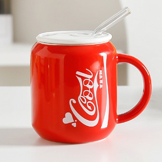 Cốc sứ uống nước nhiều màu kèm nắp và ống hút thủy tinh dung tích 400ml