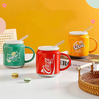 Cốc sứ uống nước nhiều màu kèm nắp và ống hút thủy tinh dung tích 400ml
