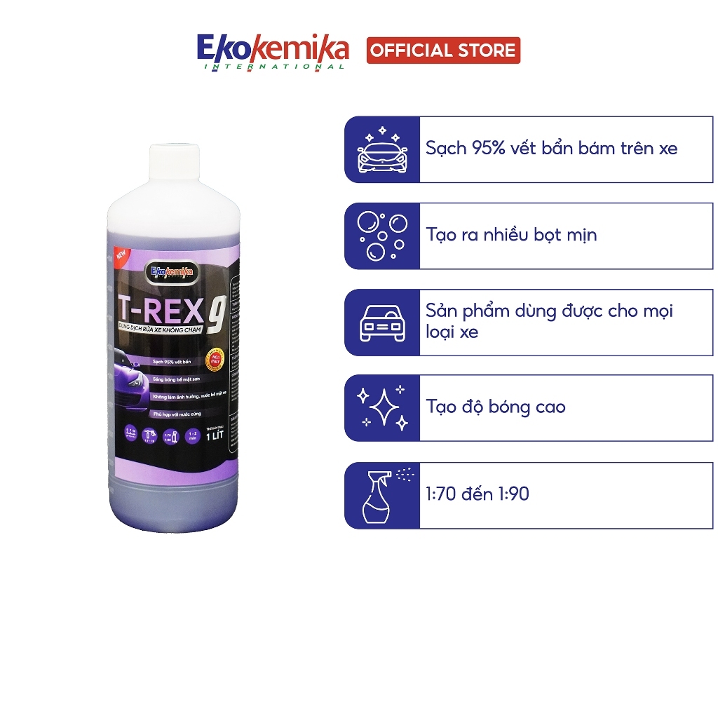 NƯỚC RỬA Ô TÔ - XE MÁY KHÔNG CHẠM ĐẶC BIỆT T-REX 9 EKOKEMIKA ITALY -1L