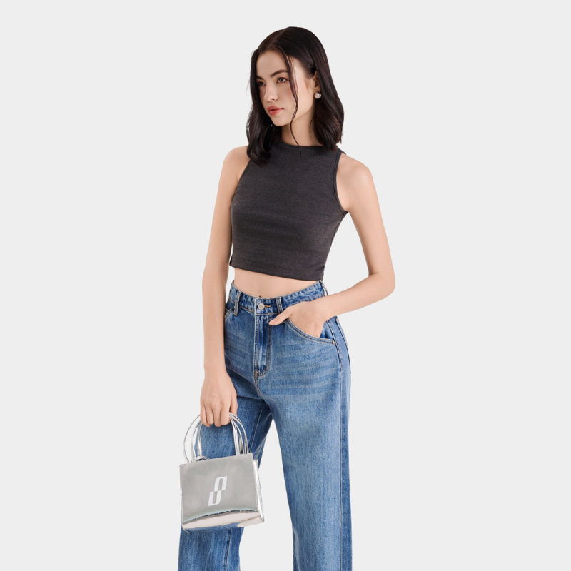 Ảnh Áo thun croptop nữ MARC FASHION 3 lỗ cổ thuyền FALH061722 4