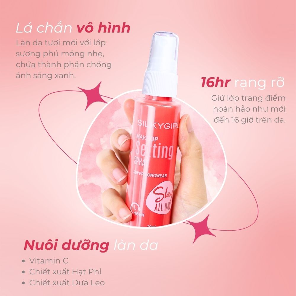 Ảnh Xịt Giữ Lớp Trang Điểm Lâu Trôi Silkygirl Makeup Setting Spray - Super Longwear 70ml 1