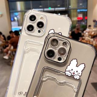 Ốp iPhone trong suốt Rubbit hoạt hình dễ thương Có Ví Đựng Thẻ cho Iphone 15 14 12 13 Pro Max 7 8 Plus SE 2020 XR ct013