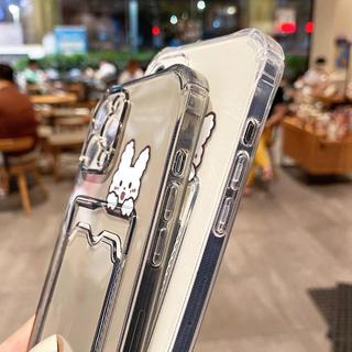 Ốp iPhone trong suốt Rubbit hoạt hình dễ thương Có Ví Đựng Thẻ cho Iphone 15 14 12 13 Pro Max 7 8 Plus SE 2020 XR ct013