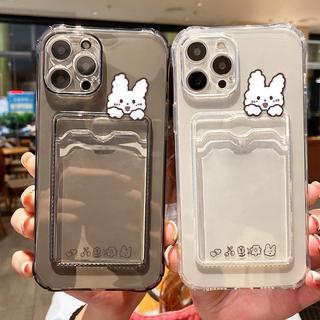 Ốp iPhone trong suốt Rubbit hoạt hình dễ thương Có Ví Đựng Thẻ cho Iphone 15 14 12 13 Pro Max 7 8 Plus SE 2020 XR ct013