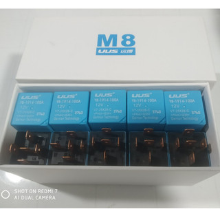 Hộp 20 Rơ le 5 chân M8 UUS 100A điện 12v và 24v màu xanh.