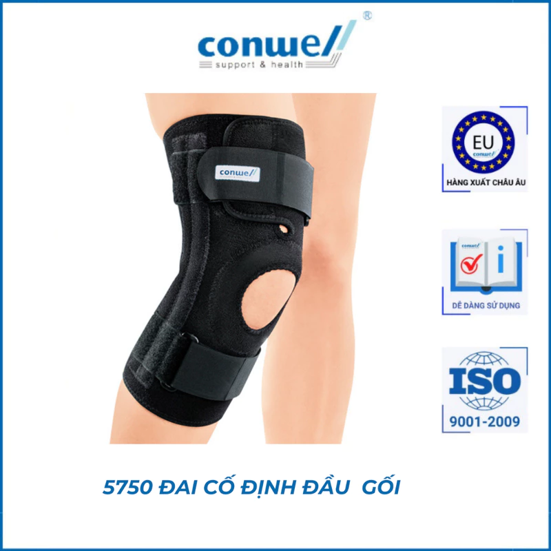 Đai cố định đầu gối - Bó gối đai dán không nẹp hỗ trợ khớp đầu gối co dãn đai thun bó đầu gối chính hãng Conwell 5750 — ảnh 1