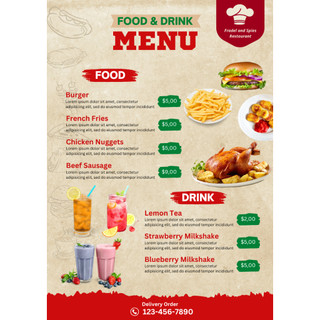 MENU Quán Ăn , Nước uống chất liệu fomex dày 5mm  khổ A4 A3  , thiết kế miễn phí