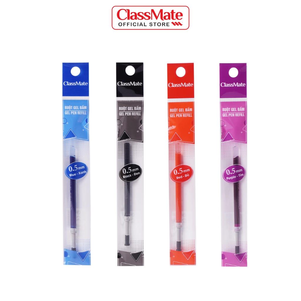 Ngòi Bút Gel Bấm 0.5mm CLASSMATE Ruột Bút Gel 4 Màu Mực Xanh Đen Tím Đỏ, Viết Trơn, Nét Đẹp, Đều Mực, Nhanh Khô CL-GR103