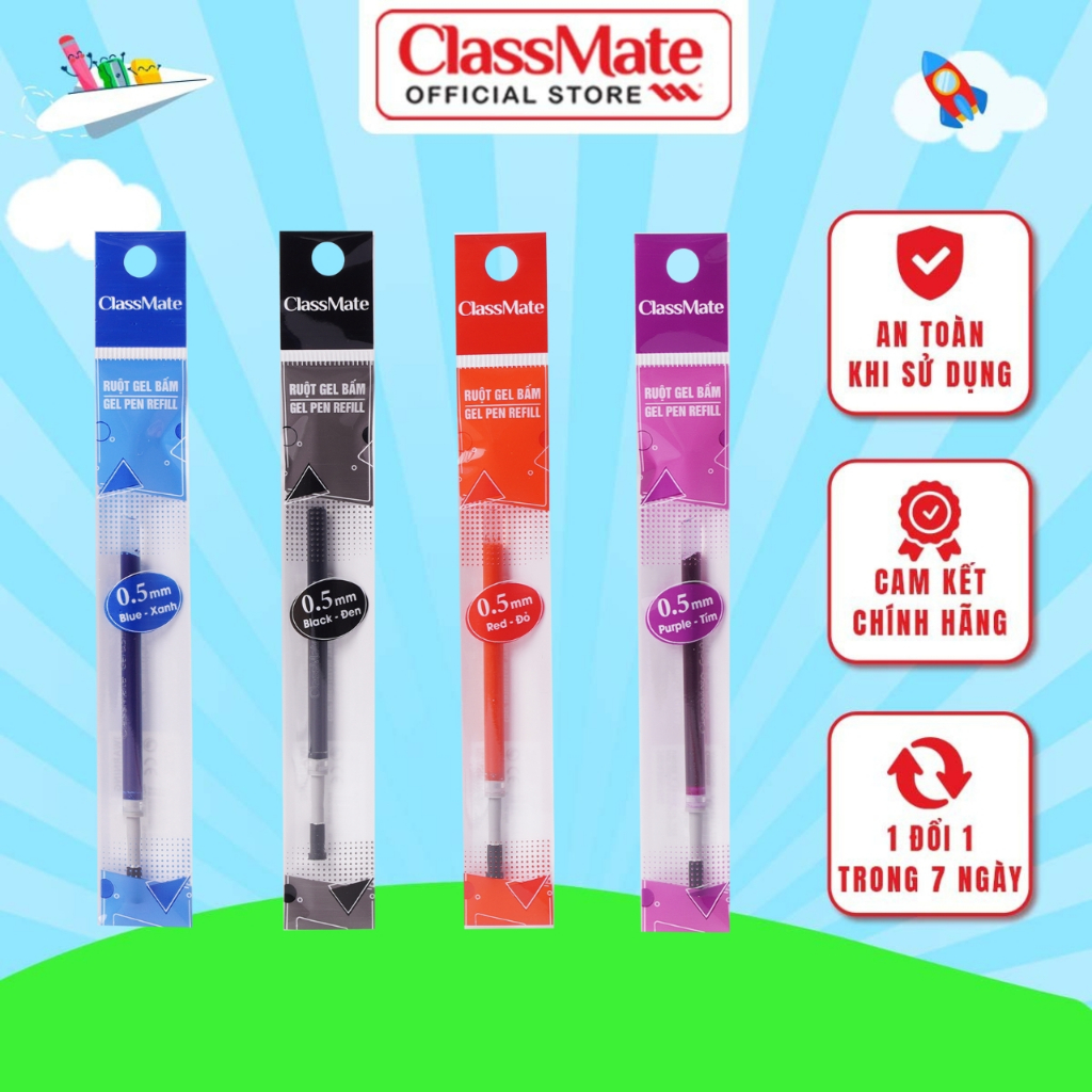 Ngòi Bút Gel Bấm 0.5mm CLASSMATE Ruột Bút Gel 4 Màu Mực Xanh Đen Tím Đỏ ...