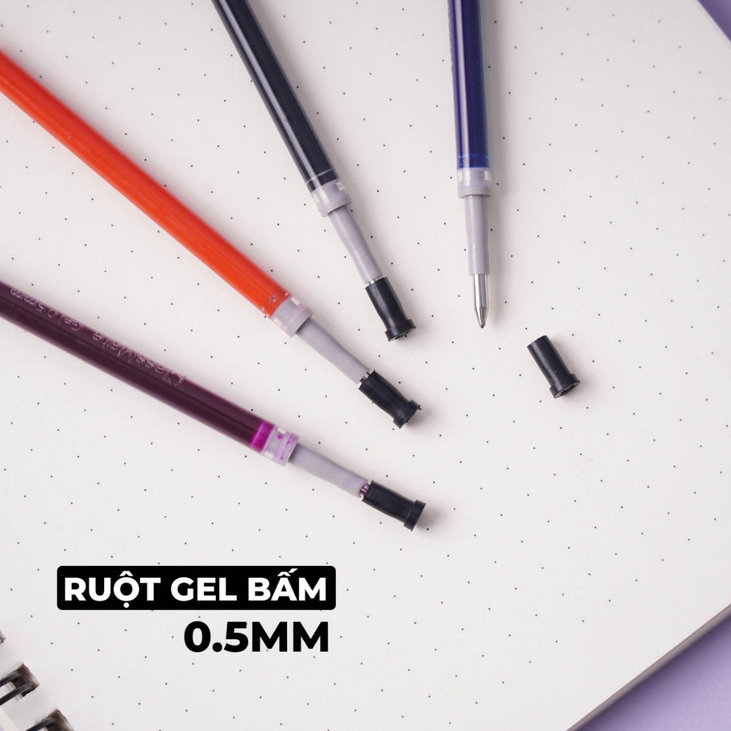 Ngòi Bút Gel Bấm 0.5mm CLASSMATE Ruột Bút Gel 4 Màu Mực Xanh Đen Tím Đỏ, Viết Trơn, Nét Đẹp, Đều Mực, Nhanh Khô CL-GR103