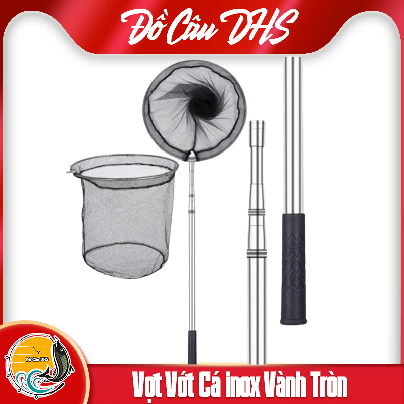 Vợt Cá Inox Gấp Gọn Vành Tròn Lưới Mắt lưới nhỏ 1m5 đến 3m - Đồ Câu DHS ...