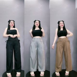 Quần suông nữ túi hộp cột nơ túi, Quần dài ống rộng size lớn mập dành cho các nàng bigsize phong cách đơn giãn QNT