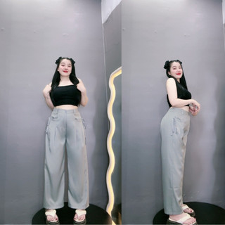 Quần suông nữ túi hộp cột nơ túi, Quần dài ống rộng size lớn mập dành cho các nàng bigsize phong cách đơn giãn QNT