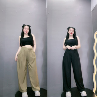 Quần suông Bigsize nữ cột dây nơ, Quần dài ống rộng size lớn mặc thoải mái mặc thoáng mát QD
