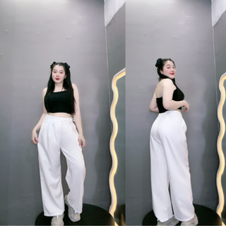 Quần suông Bigsize nữ cột dây nơ, Quần dài ống rộng size lớn mặc thoải mái mặc thoáng mát QD