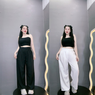 Quần suông Bigsize nữ cột dây nơ, Quần dài ống rộng size lớn mặc thoải mái mặc thoáng mát QD