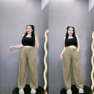 Quần suông Bigsize nữ cột dây nơ, Quần dài ống rộng size lớn mặc thoải mái mặc thoáng mát QD