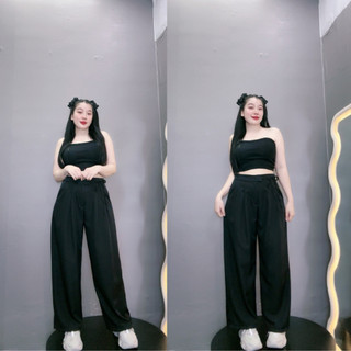 Quần suông Bigsize nữ cột dây nơ, Quần dài ống rộng size lớn mặc thoải mái mặc thoáng mát QD