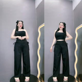 Quần suông nữ túi hộp cột nơ túi, Quần dài ống rộng size lớn mập dành cho các nàng bigsize phong cách đơn giãn QNT