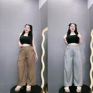 Quần suông nữ túi hộp cột nơ túi, Quần dài ống rộng size lớn mập dành cho các nàng bigsize phong cách đơn giãn QNT