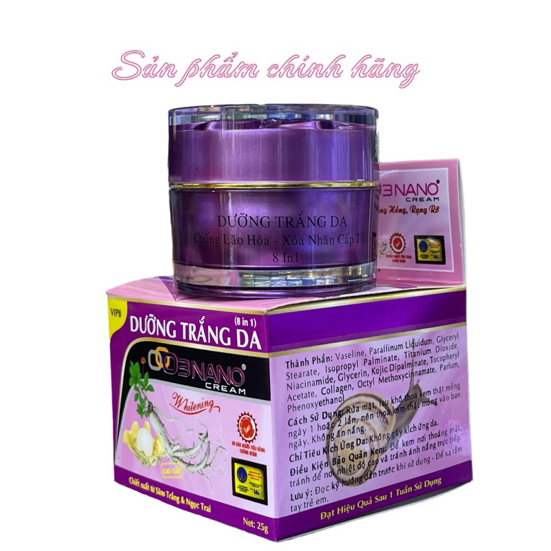 Kem O3NANO Dưỡng trắng da 8in1 25gram