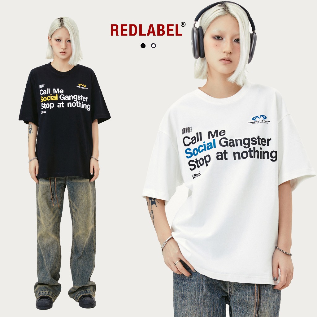 Áo Thun Nam Nữ RedLabel "SOCIAL" Tshirt, Áo Phông In Họa Tiết Form Rộng Tay Lỡ Cap Cấp Cá Tính Chất Cotton Dày Dặn
