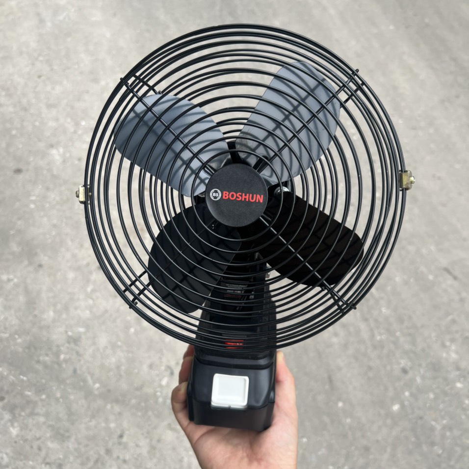 Quạt chạy pin 8 inch BOSHUN lồng sắt sài chung pin Makita 18v chân pin phổ thông