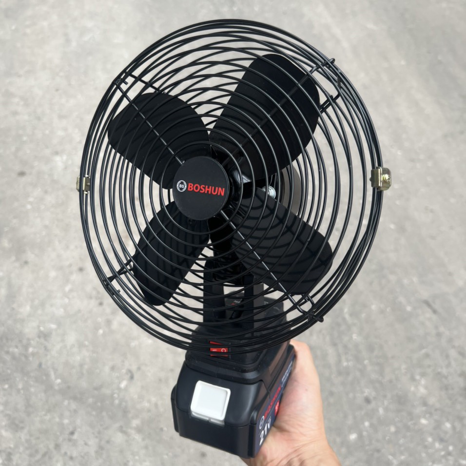 Quạt chạy pin 8 inch BOSHUN lồng sắt sài chung pin Makita 18v chân pin phổ thông