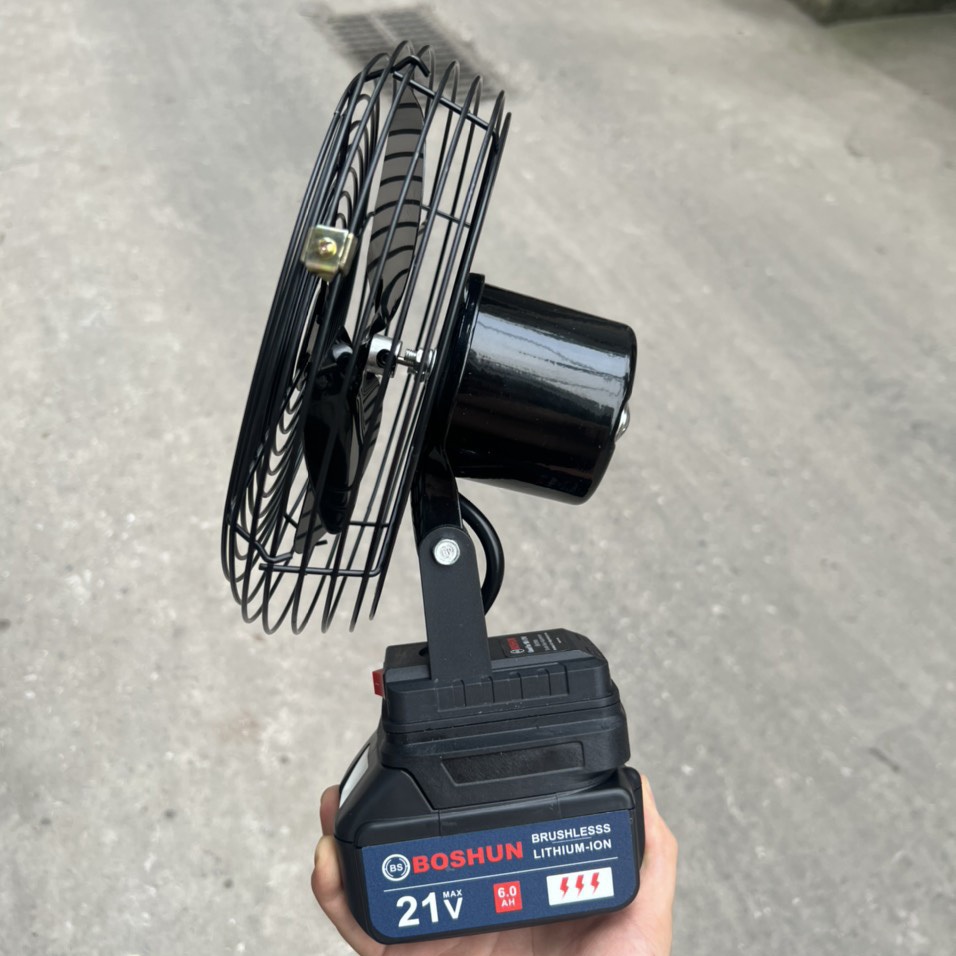 Quạt chạy pin 8 inch BOSHUN lồng sắt sài chung pin Makita 18v chân pin phổ thông