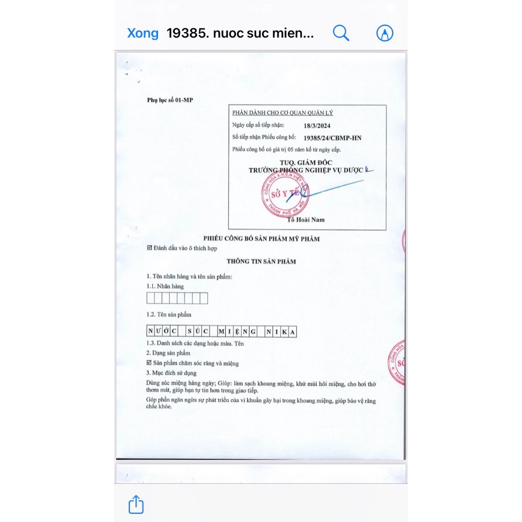 Nước súc miệng Ni Ka 250gr- Khử mùi hiệu quả- Có thể pha loãng dùng trong ngày.