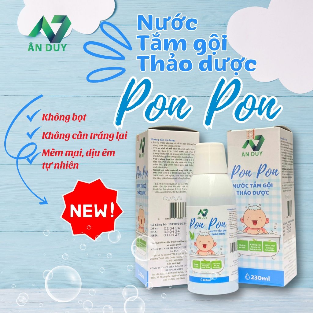 Nước tắm gội Thảo Dược Cao tự nhiên, hương thơm cỏ cây pon pon 230ml