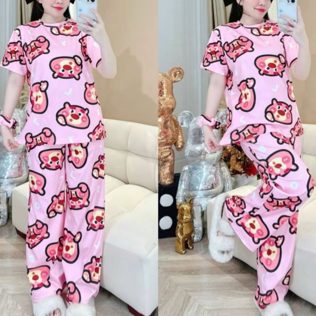 Đồ Bộ Nữ Bigsize Quần Suông Cạp Cao Có Túi Thun Tăm Lạnh Form Rộng Tay Lửng Hoạt Hình ESHOP DB168