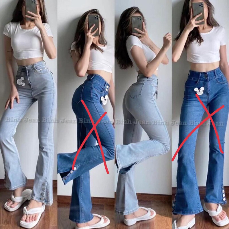 Quần bò jean nữ ống loe đứng rộng suông xuông co giãn jeans cạp cao cao ...