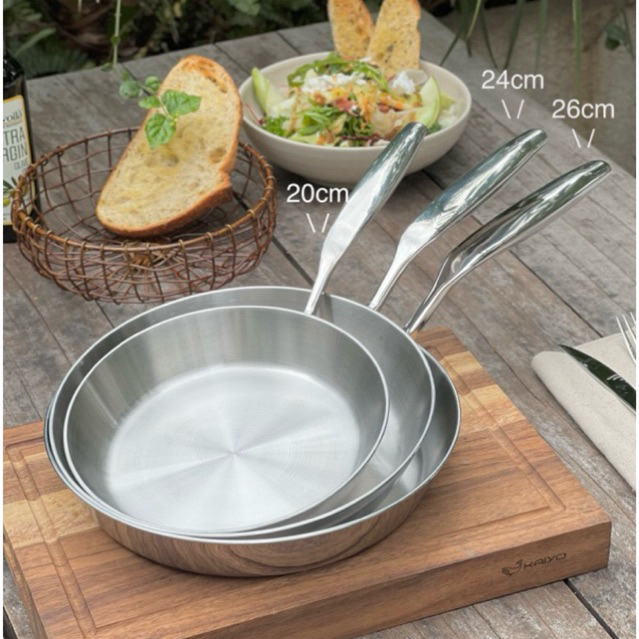 Chảo inox Kaiyo đúc nguyên khối Nhật Bản, chảo inox nông lòng 5 lớp ...