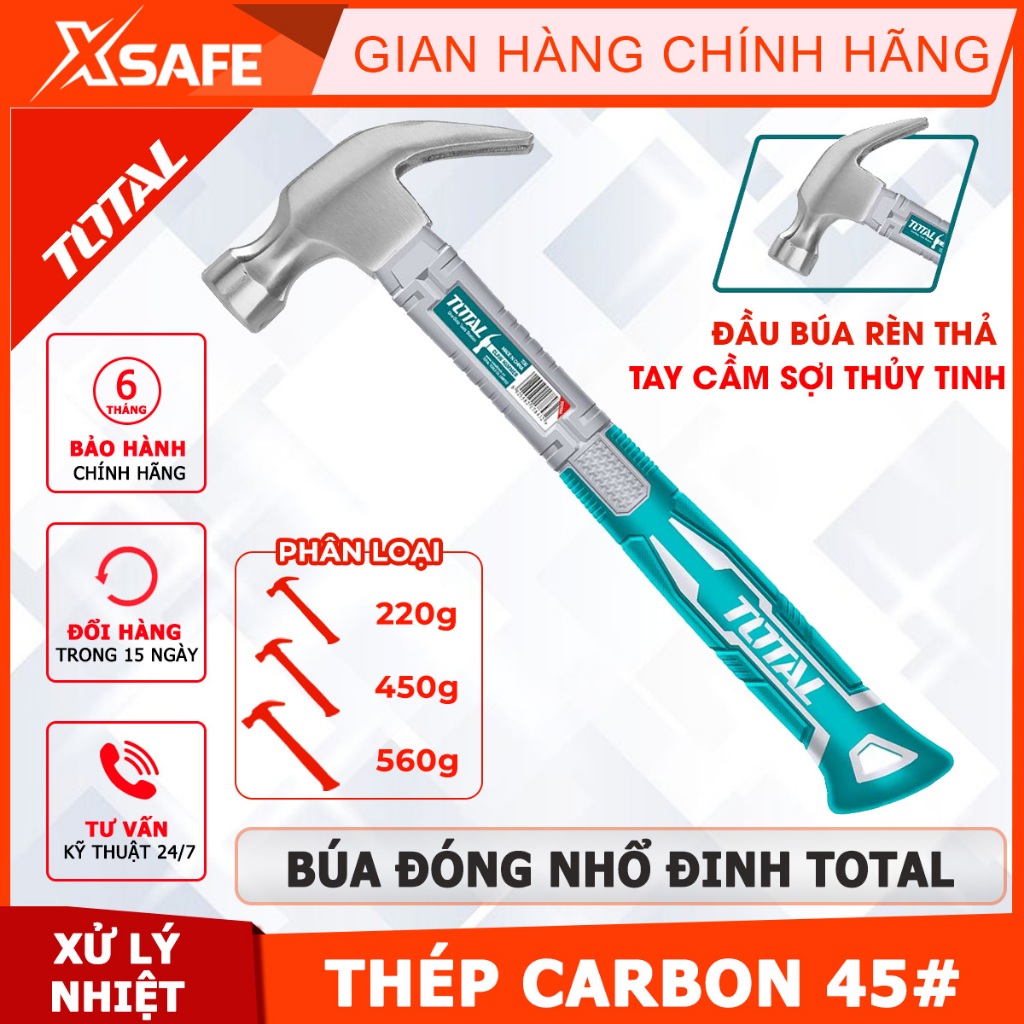 Búa đóng đinh đa năng TOTAL 220-450-560 gram thép Cr-V búa nhổ đinh cầm ...