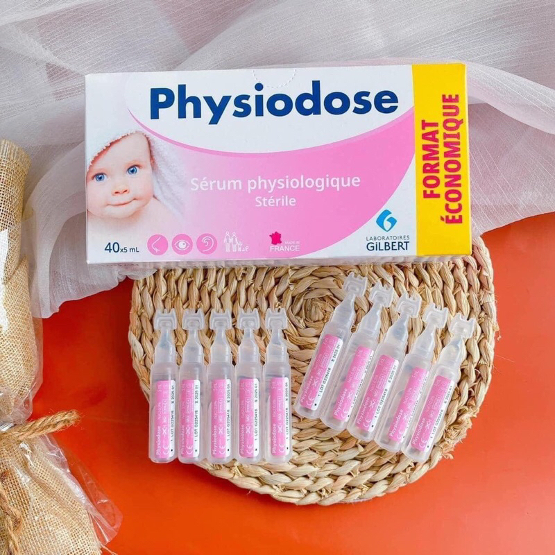 Nước Muối Sinh Lý PHYSIODOSE/ GIFRER  Nhỏ Mũi Cho Bé Vô Trùng, Không Nhiễm Chéo (Hộp 40 ống x 5ml)