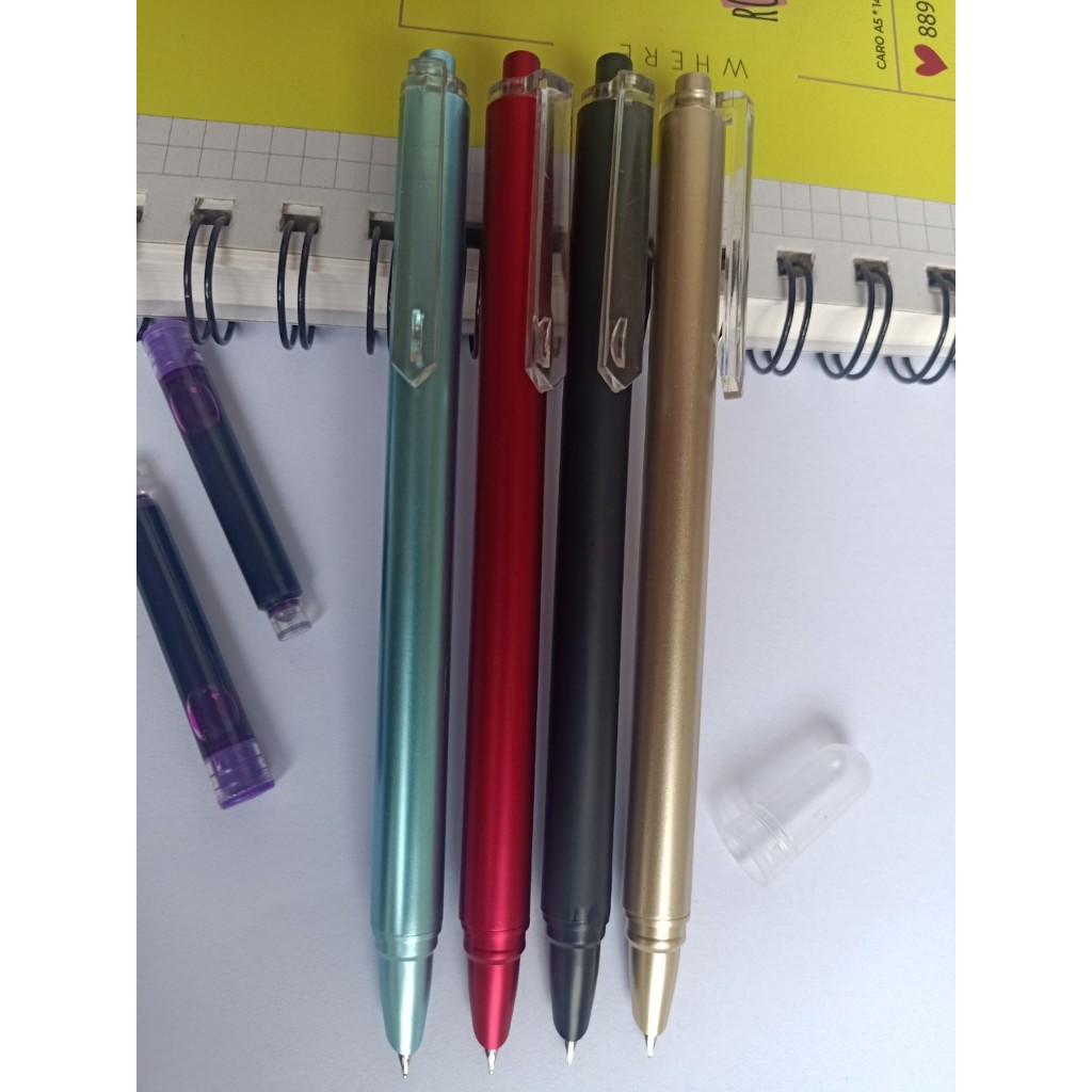 Combo Bút Máy Bấm Kim Tinh Chất Liệu ABS .(Tặng 50 ống mực khô 5 màu+pitong hút mực lọ).