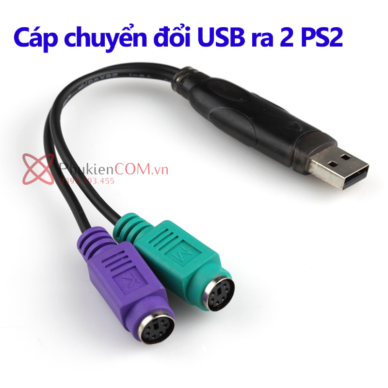 Cáp chuyển USB sang 2 cổng PS2 chuột và bàn phím cho máy tính đồng bộ ...