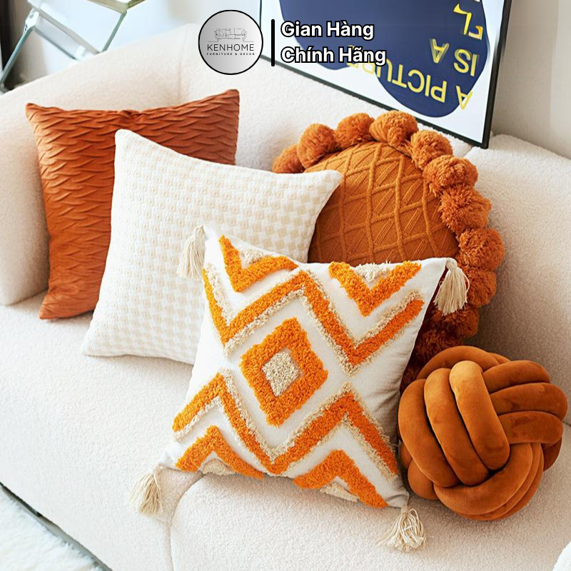 Gối Sofa Tua Rua Tông Cam, Gối Trang Trí Sofa Cao Cấp, Hiện Đại Cho ...