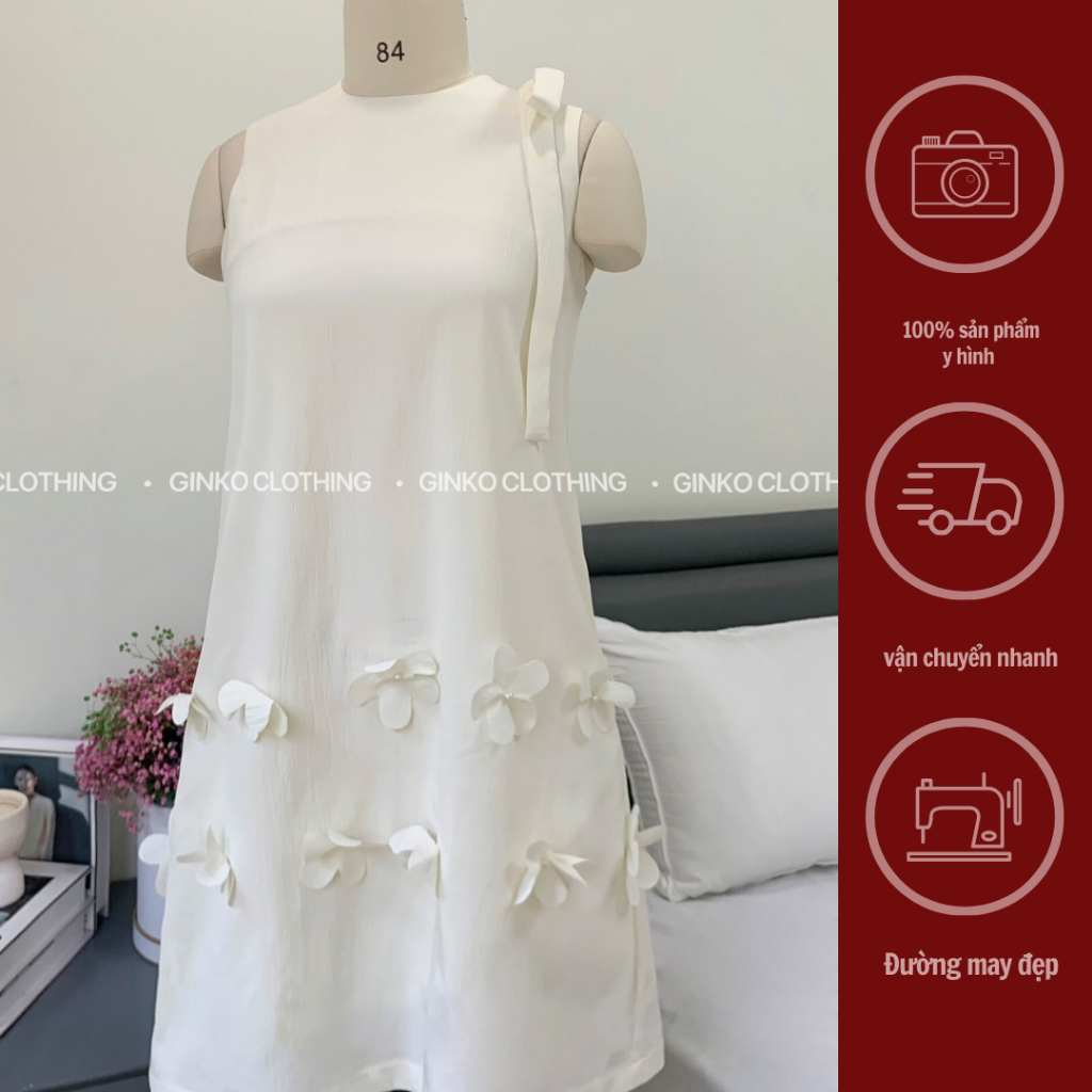 GINKO CLOTHING_Váy chữ A hoa nơ vai_VGC2313