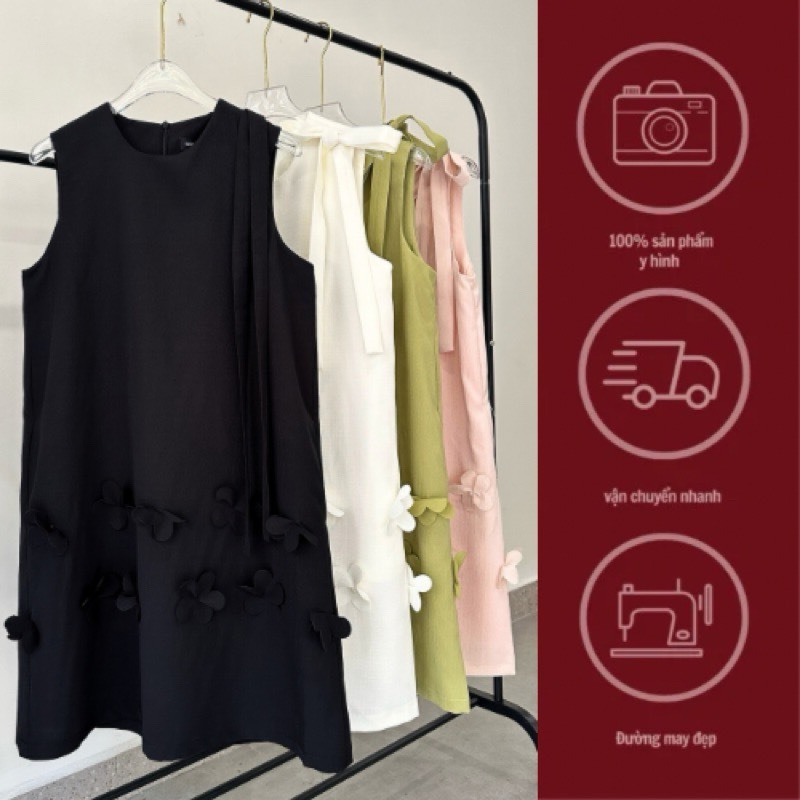 GINKO CLOTHING_Váy chữ A hoa nơ vai_VGC2313