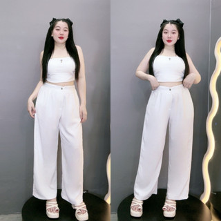 Quần suông bigsize nữ dáng dài ống rộng cạp cao thoải mái chất vải tuyết mưa mềm mịn thời trang công sở QS