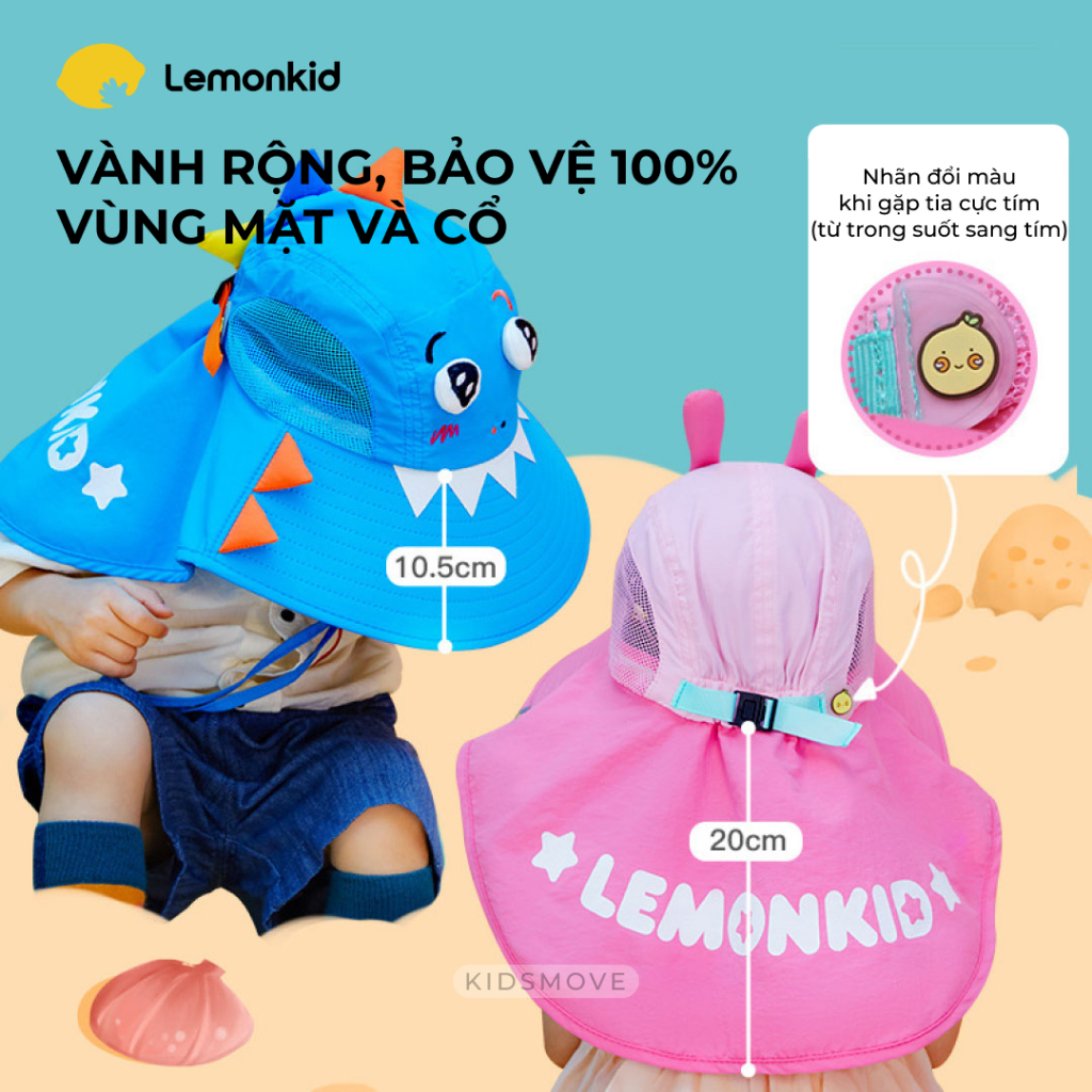 Ảnh Mũ chống nắng cho bé Hàn Quốc Lemonkid, vành rộng, UPF 2000+, họa tiết 3D đáng yêu, hàng chính hãng 4