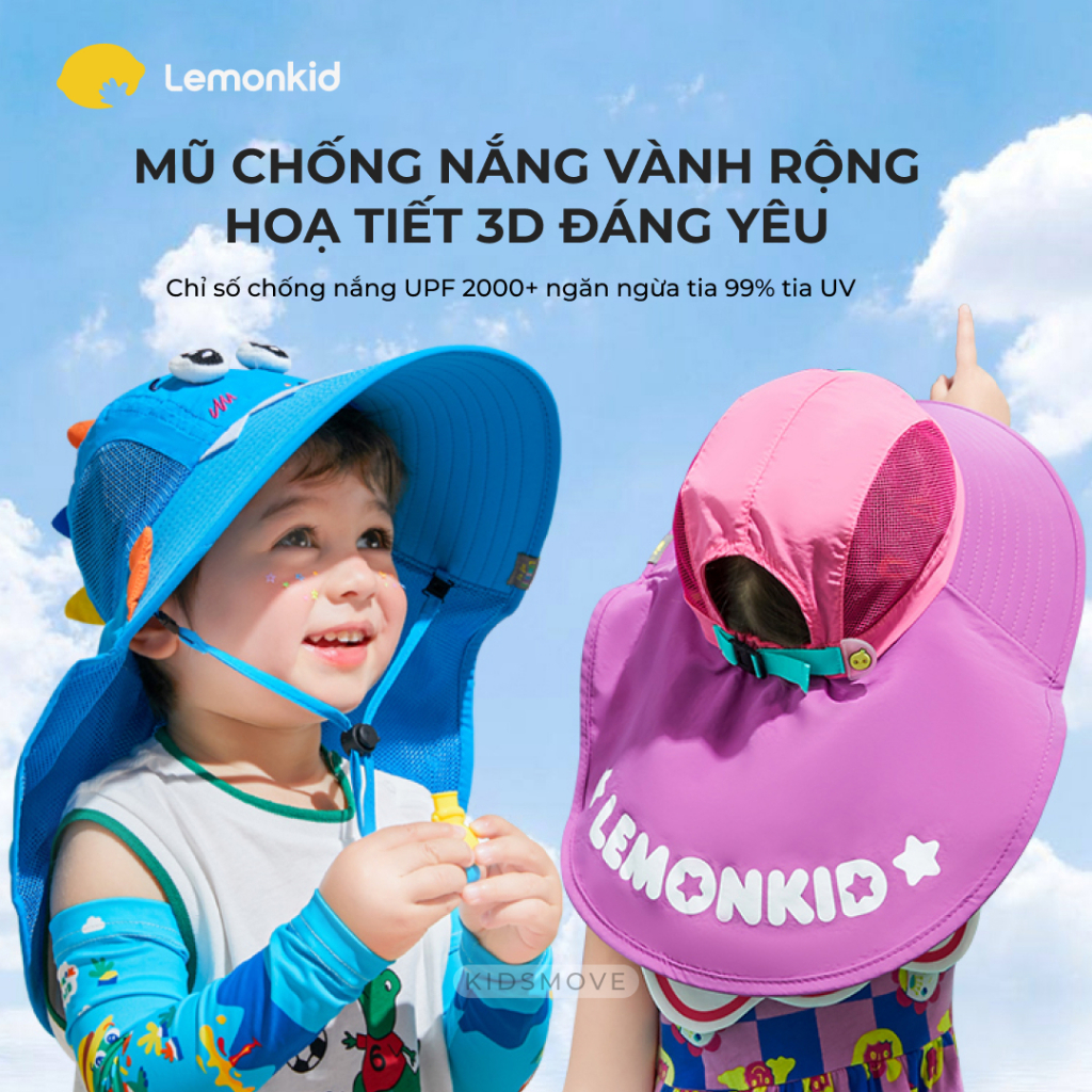 Ảnh Mũ chống nắng cho bé Hàn Quốc Lemonkid, vành rộng, UPF 2000+, họa tiết 3D đáng yêu, hàng chính hãng 2