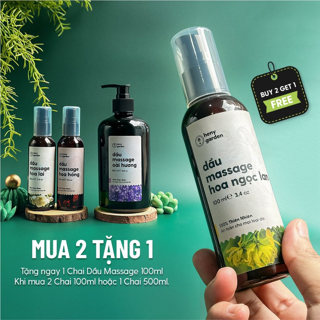 Ảnh Dầu Massage Body Thiên Nhiên 100mL Heny Garden, Dưỡng Da Từ Dầu Mát Xa Hạt Nho, Olive và Cám Gạo 3