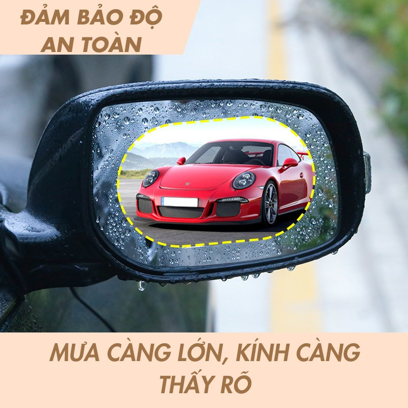 Bộ 4 Miếng Dán Chống Nước Mưa Gương Chiếu Hậu Hoặc Kính Lái Xe Ô Tô - Hàng Cao Cấp Loại I Chống Nước Tuyệt Đối