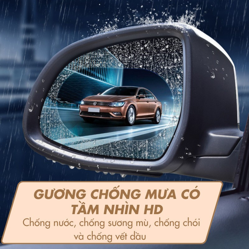 Bộ 4 Miếng Dán Chống Nước Mưa Gương Chiếu Hậu Hoặc Kính Lái Xe Ô Tô - Hàng Cao Cấp Loại I Chống Nước Tuyệt Đối