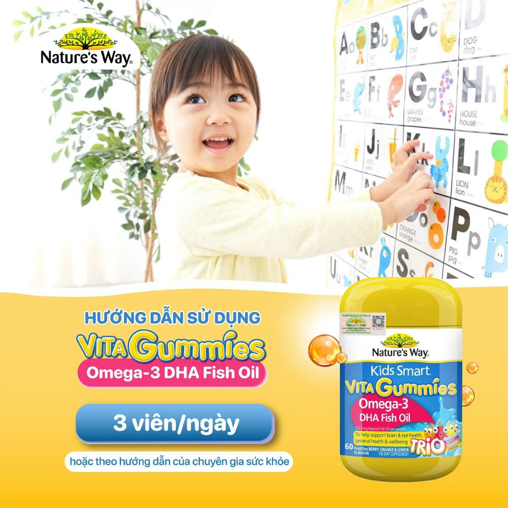 Ảnh Kẹo Dẻo Cho Bé Nature's Way Kids Smart Vita Gummies Omega-3 DHA Fish Oil Hỗ Trợ Sức Khoẻ Não Và Mắt Cho Bé Hộp 60v 4